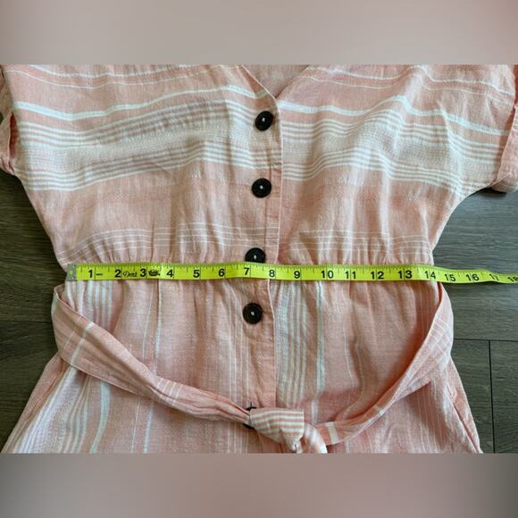 Carve Designs Short Sleeve V-Neck Linen Blend Dress Guava Stripe Size Small - Picture 9 of 10